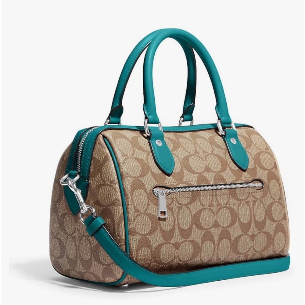 🆕 COACH Rowan Satchel Bag, Khaki/Teal - Picture 7 of 8